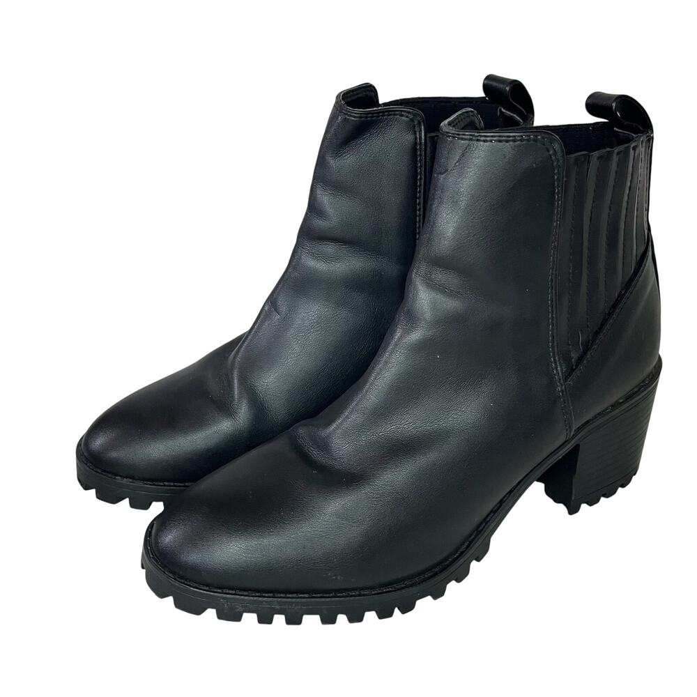 Zara Chunky Leather Lug Sole Black Chelsea Boots Ankle Heel Pointed Toe Size 9